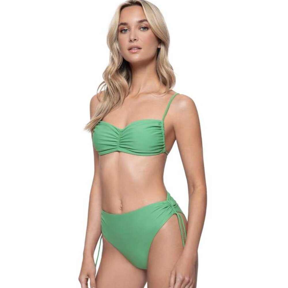 PQ SWIM {NWT} Luna Ruched High Waist Swim Bottom | M | Agave light green w ties